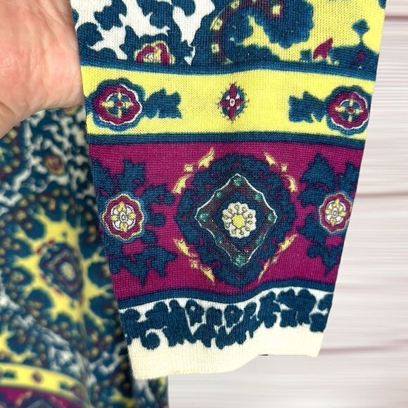 Talbots Merino Wool Lightweight Sweater Aqua Blue Yellow 3/4 Sleeve size X - Picture 6 of 10